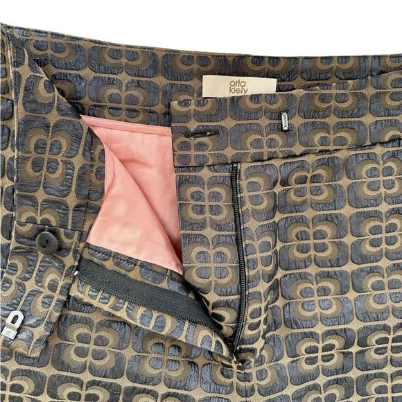 Gorgeous Orla Kiely Navy Olive Crop Jacquard Pants UK8 US4 NWOT - Picture 5 of 8
